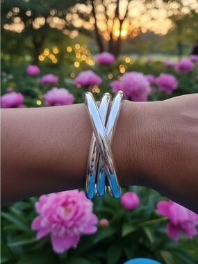 Sterling-Style Silver Twist Cuff Bracelet - Women